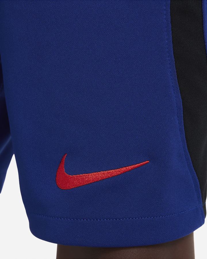 Pantalones Cortos Nike Netherlands 2022/23 Stadium Away Kids Dri-FIT Soccer Niño Azul Real Oscuro Azules Negras Rojas | GCFIQ-5102
