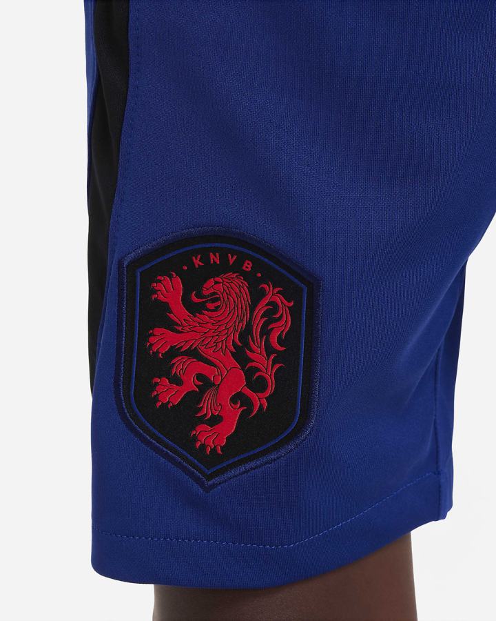 Pantalones Cortos Nike Netherlands 2022/23 Stadium Away Kids Dri-FIT Soccer Niño Azul Real Oscuro Azules Negras Rojas | GCFIQ-5102