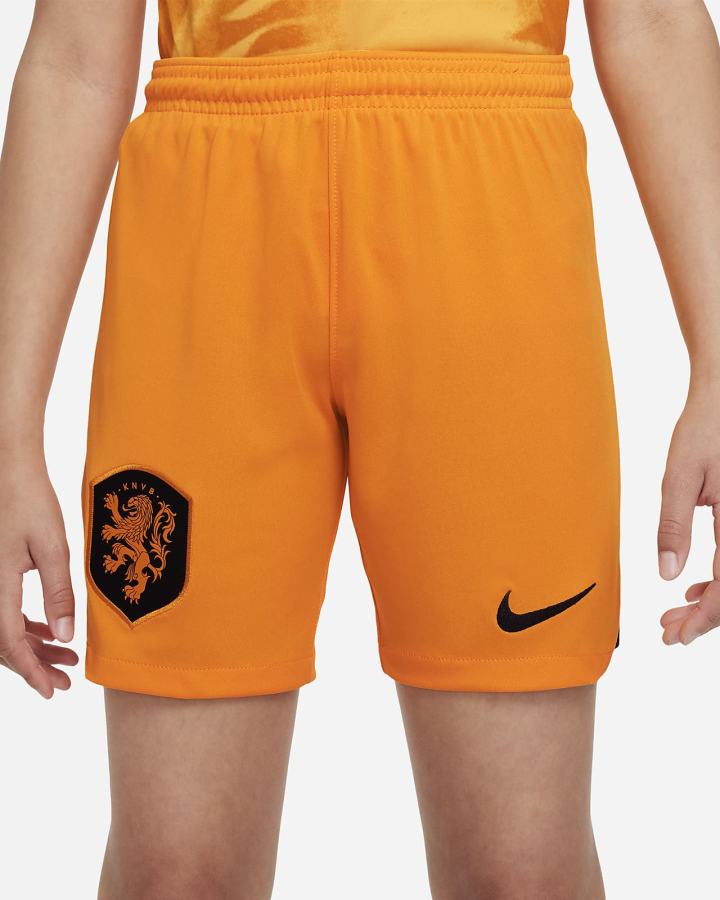Pantalones Cortos Nike Netherlands 2022/23 Stadium Home Kids Dri-FIT Soccer Niño Naranjas Negras | TXNPI-7613