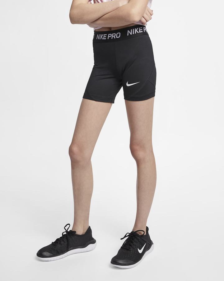 Pantalones Cortos Nike Pro Kids Niña Negras Blancas | NAMVQ-7062