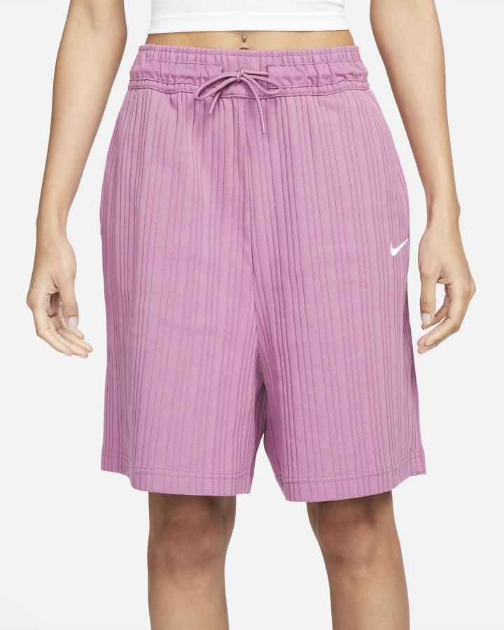 Pantalones Cortos Nike Sportswear Acanalado Baller Mujer Burdeos Claro Blancas | CMDVA-8473