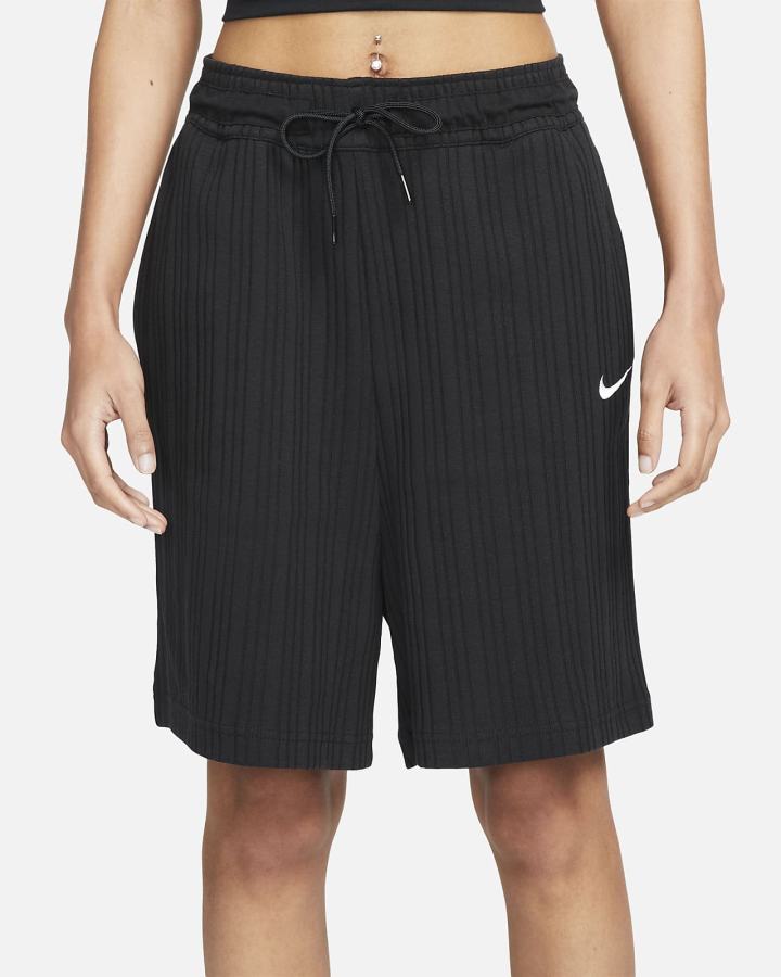 Pantalones Cortos Nike Sportswear Acanalado Baller Mujer Negras Blancas | TDPMX-6491