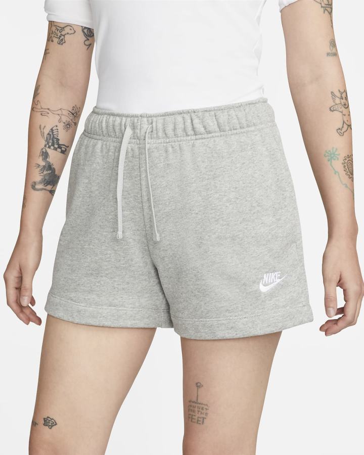 Pantalones Cortos Nike Sportswear Club Fleece Mid-Rise Mujer Gris Oscuro Blancas | BGHWD-3450
