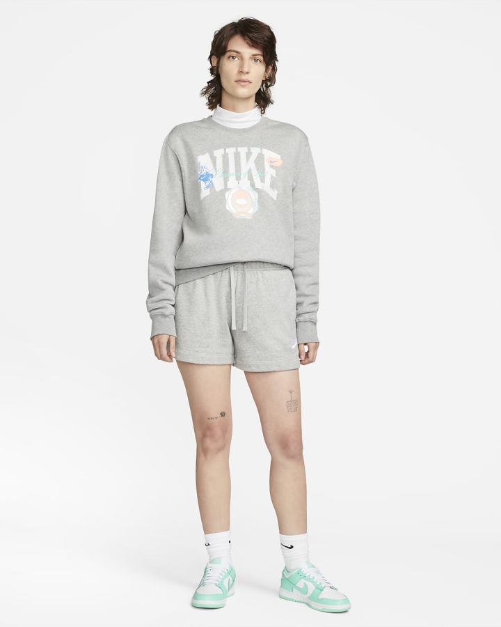 Pantalones Cortos Nike Sportswear Club Fleece Mid-Rise Mujer Gris Oscuro Blancas | BGHWD-3450