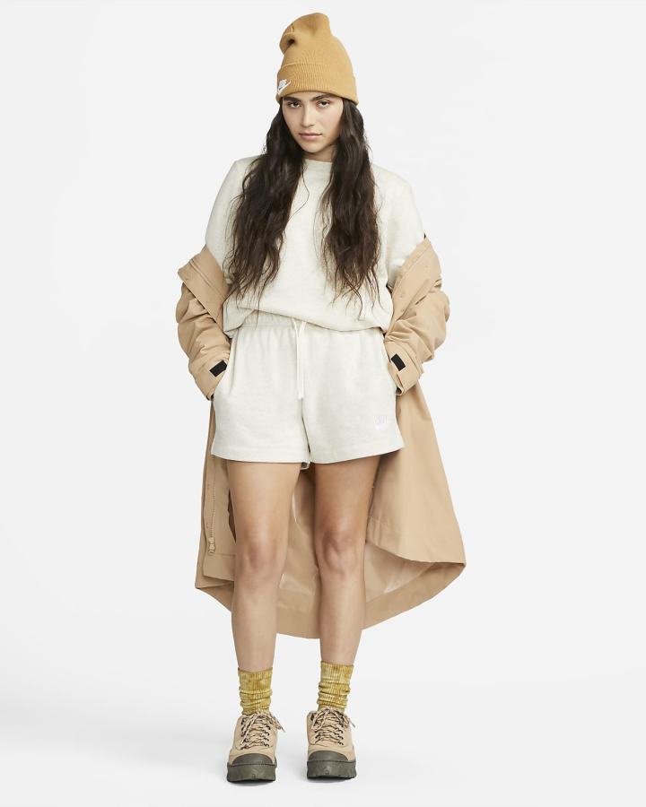 Pantalones Cortos Nike Sportswear Club Fleece Mid-Rise Mujer Beige Blancas | FTWPA-6943