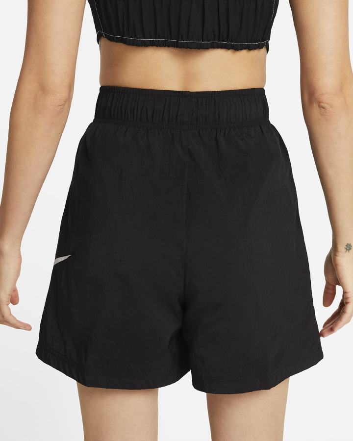 Pantalones Cortos Nike Sportswear Essential High-Rise Woven Mujer Negras Blancas | HCXPF-1482