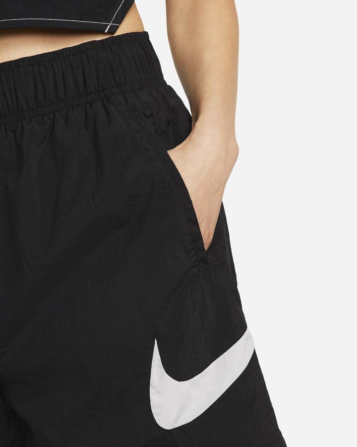 Pantalones Cortos Nike Sportswear Essential High-Rise Woven Mujer Negras Blancas | HCXPF-1482