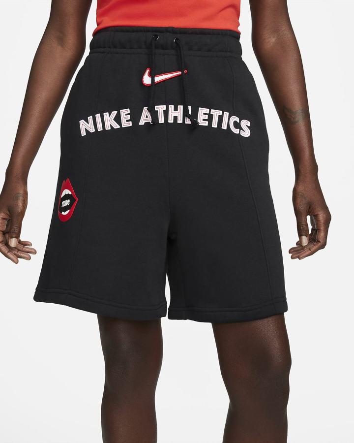 Pantalones Cortos Nike Sportswear Essentials High-Rise Fleece Mujer Negras Blancas | ITBGC-5839