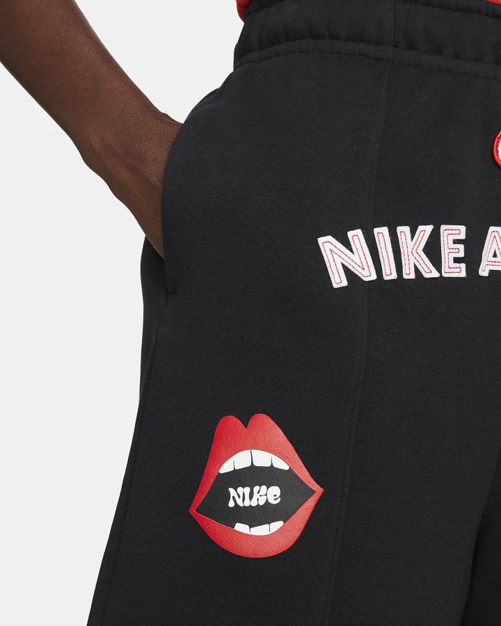 Pantalones Cortos Nike Sportswear Essentials High-Rise Fleece Mujer Negras Blancas | ITBGC-5839