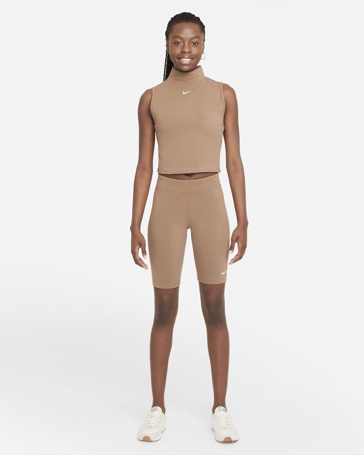 Pantalones Cortos Nike Sportswear Essential Mid-Rise Bike Mujer Marrones Blancas | SYPAX-9874