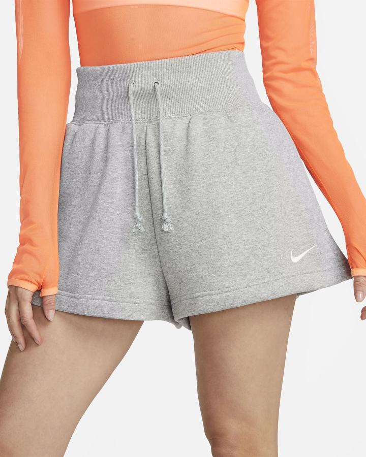 Pantalones Cortos Nike Sportswear Phoenix Fleece High-Waisted Mujer Gris Oscuro | RHPNK-1286