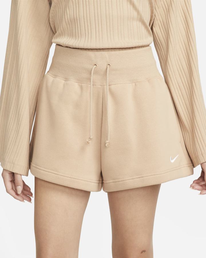 Pantalones Cortos Nike Sportswear Phoenix Fleece High-Waisted Mujer Beige | SAEOK-4391