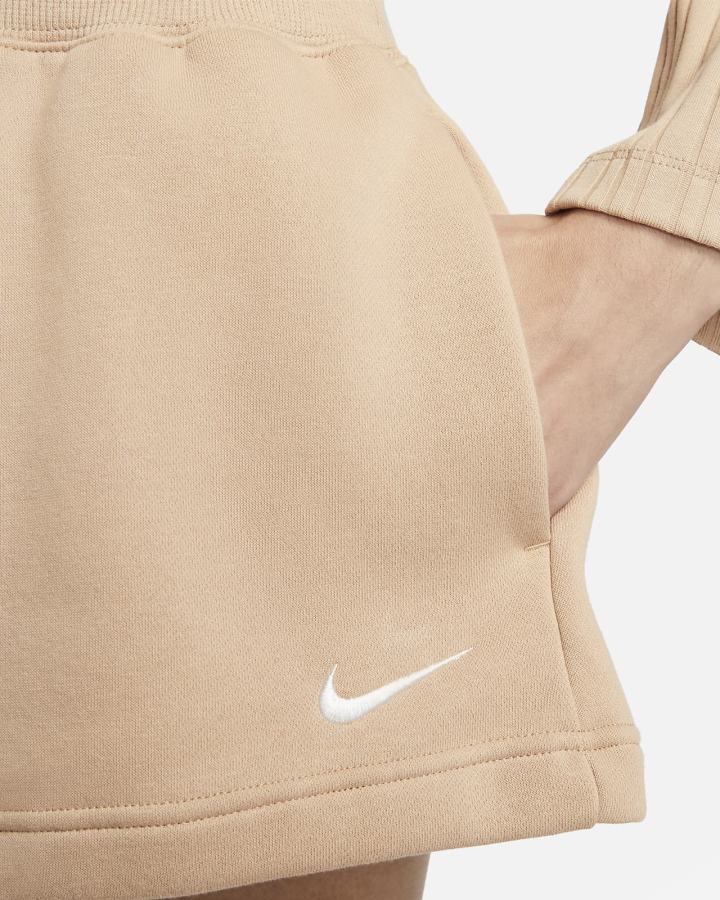 Pantalones Cortos Nike Sportswear Phoenix Fleece High-Waisted Mujer Beige | SAEOK-4391
