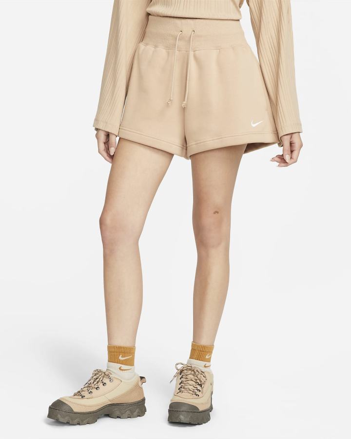 Pantalones Cortos Nike Sportswear Phoenix Fleece High-Waisted Mujer Beige | SAEOK-4391