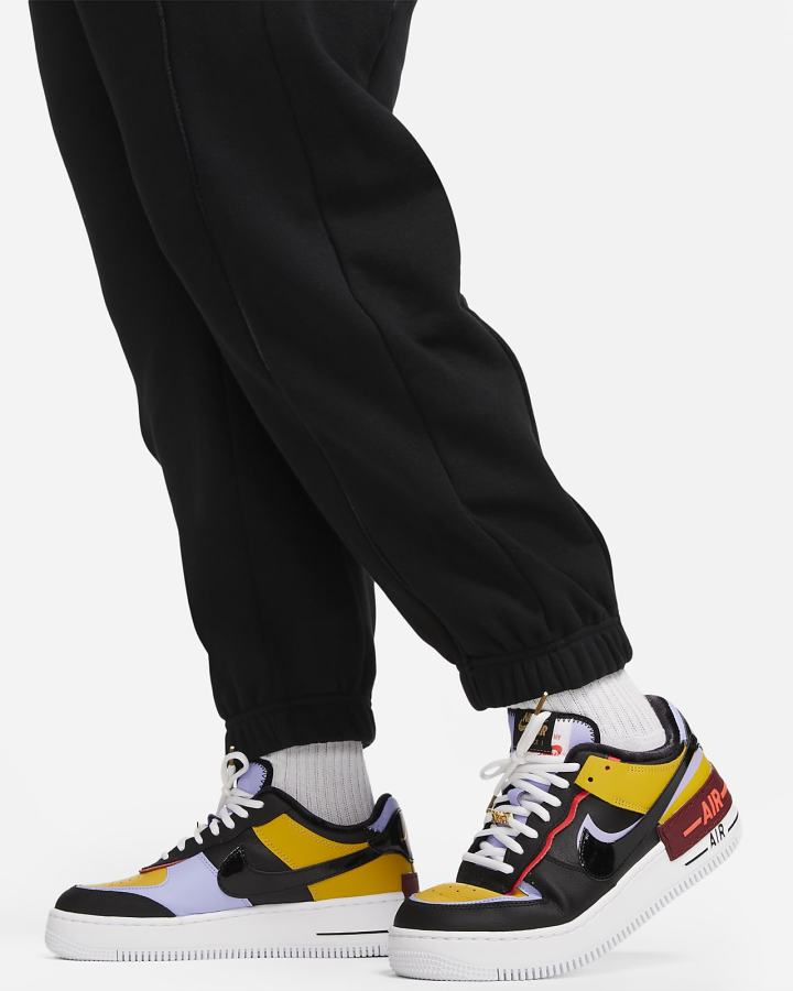 Pantalones Jogger Nike Air Mid-Rise Fleece Mujer Negras Blancas | NTUEY-9470