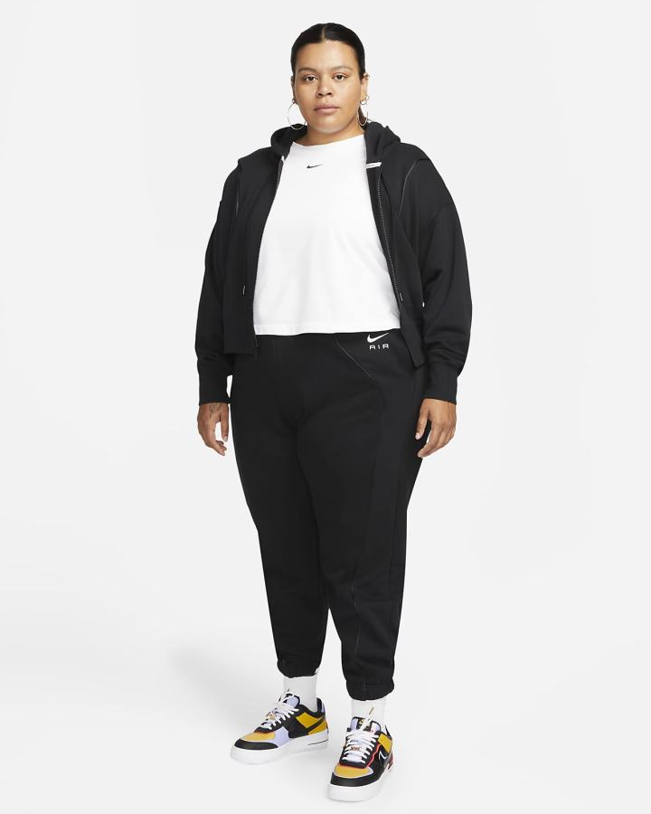 Pantalones Jogger Nike Air Mid-Rise Fleece Mujer Negras Blancas | NTUEY-9470
