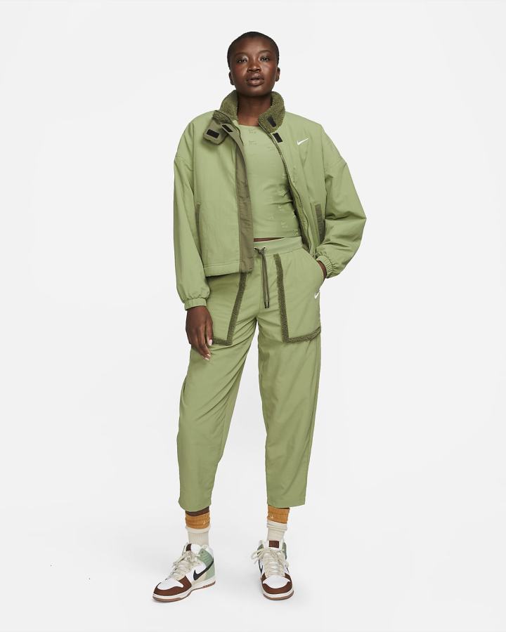 Pantalones Nike Sportswear Essential Woven High-Waisted Curve Mujer Verde Oliva Blancas | AVTIS-1873