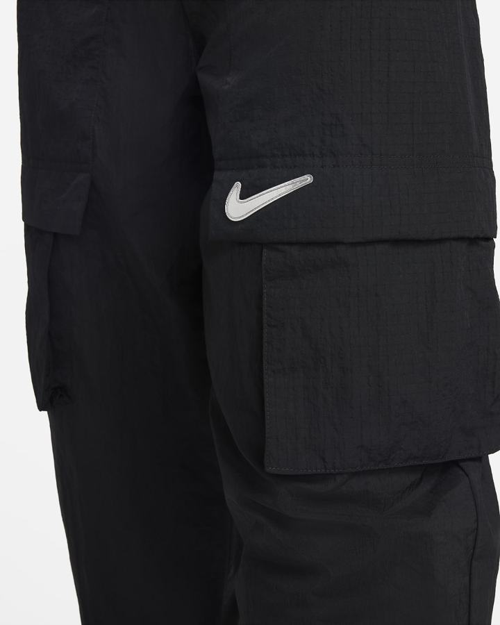 Pantalones Nike Sportswear Swoosh Mid-Rise Woven Mujer Negras Blancas | LYAZD-2396