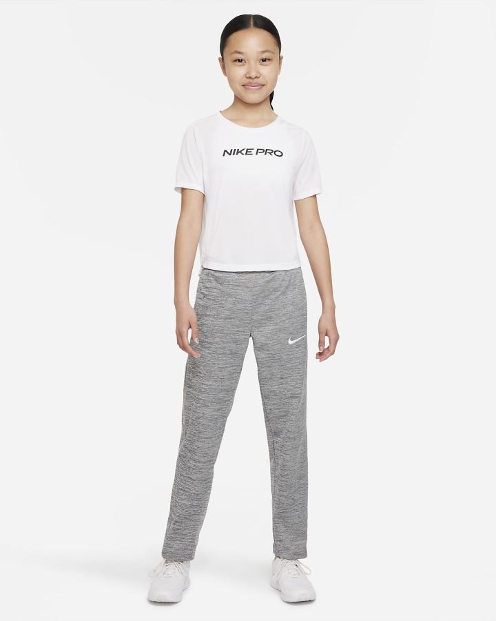 Pantalones Nike Therma-FIT Kids Open-Hem Training Niña Gris Oscuro Blancas | ZTJCP-2846