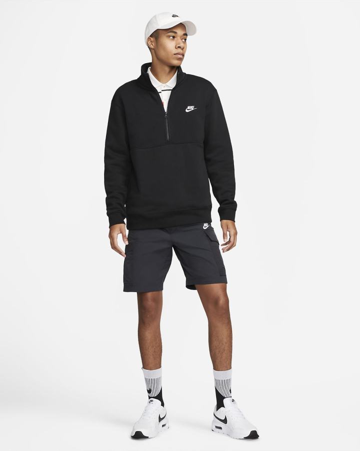 Pullover Nike Sportswear Club Brushed-Back 1/2-Zip Hombre Negras Blancas | CVTOE-5628