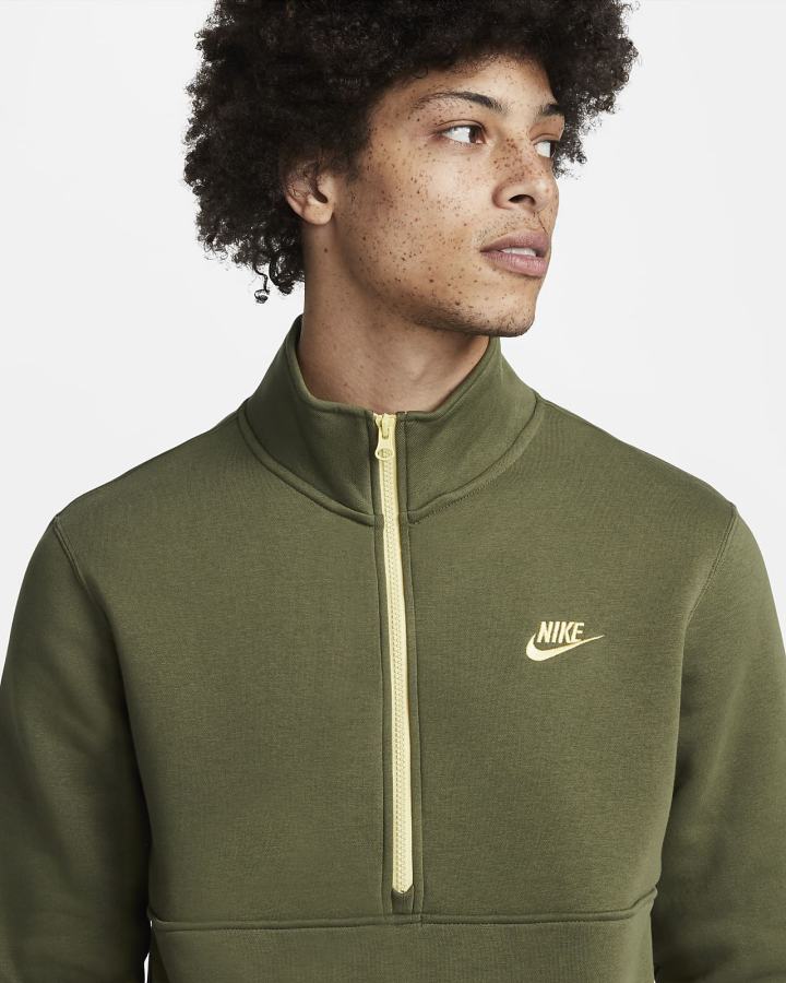 Pullover Nike Sportswear Club Brushed-Back 1/2-Zip Hombre Verde Doradas | OQNFP-1963