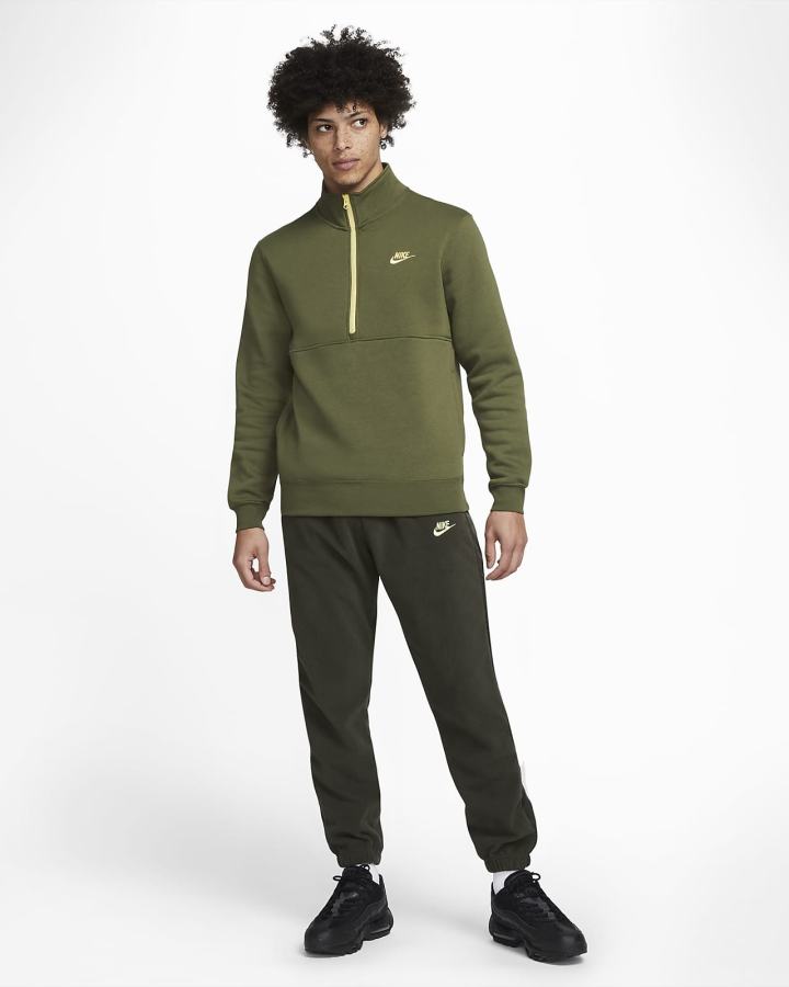 Pullover Nike Sportswear Club Brushed-Back 1/2-Zip Hombre Verde Doradas | OQNFP-1963