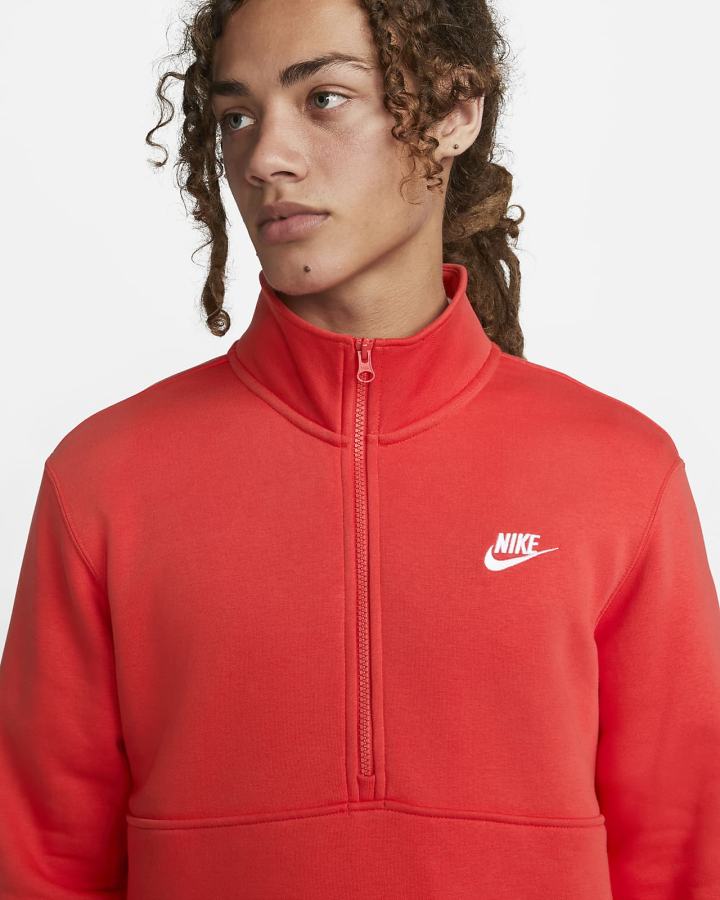 Pullover Nike Sportswear Club Brushed-Back 1/2-Zip Hombre Rojas Claro Blancas | QLBTI-0394