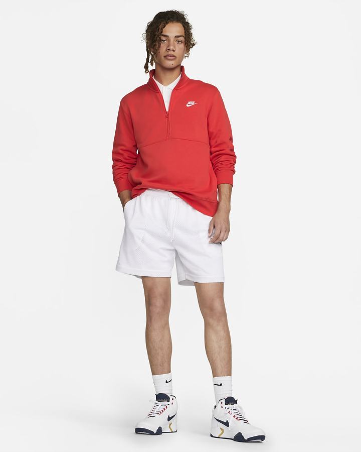 Pullover Nike Sportswear Club Brushed-Back 1/2-Zip Hombre Rojas Claro Blancas | QLBTI-0394