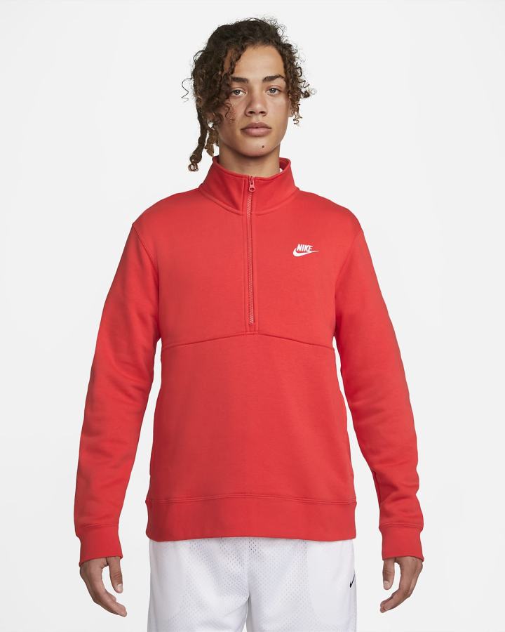 Pullover Nike Sportswear Club Brushed-Back 1/2-Zip Hombre Rojas Claro Blancas | QLBTI-0394