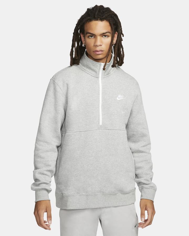 Pullover Nike Sportswear Club Brushed-Back 1/2-Zip Hombre Gris Oscuro Blancas | SOTYG-8701