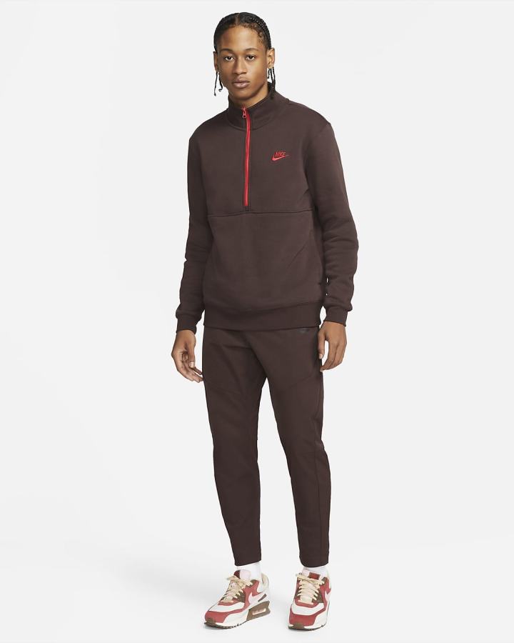 Pullover Nike Sportswear Club Brushed-Back 1/2-Zip Hombre Marrones Rojas | WYZAO-7958