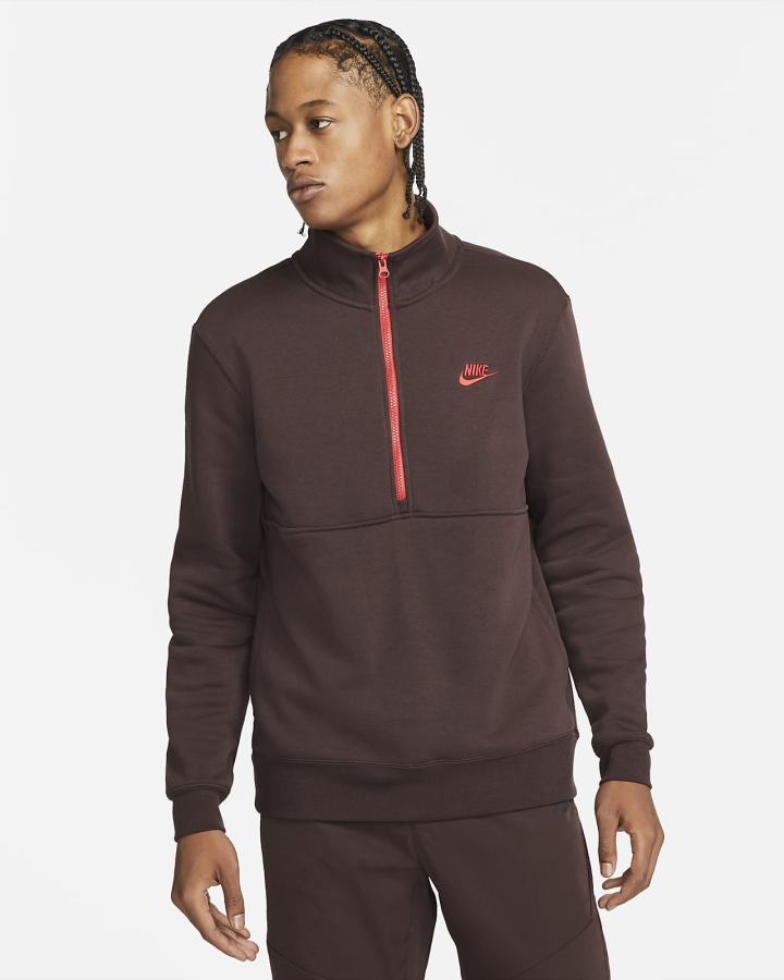 Pullover Nike Sportswear Club Brushed-Back 1/2-Zip Hombre Marrones Rojas | WYZAO-7958