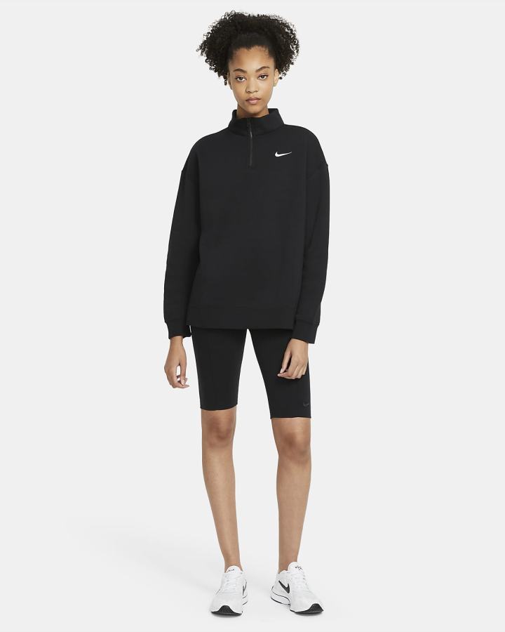 Pullover Nike Sportswear Essential 1/4-Zip Fleece Mujer Negras Blancas | CIWGL-3051