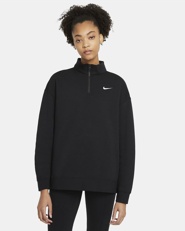 Pullover Nike Sportswear Essential 1/4-Zip Fleece Mujer Negras Blancas | CIWGL-3051