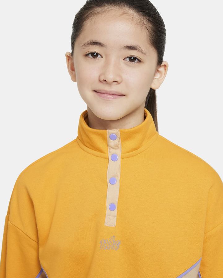 Pullover Nike Sportswear Icon Clash Kids Snap Fleece Niña Amarillo | AOEKY-3257
