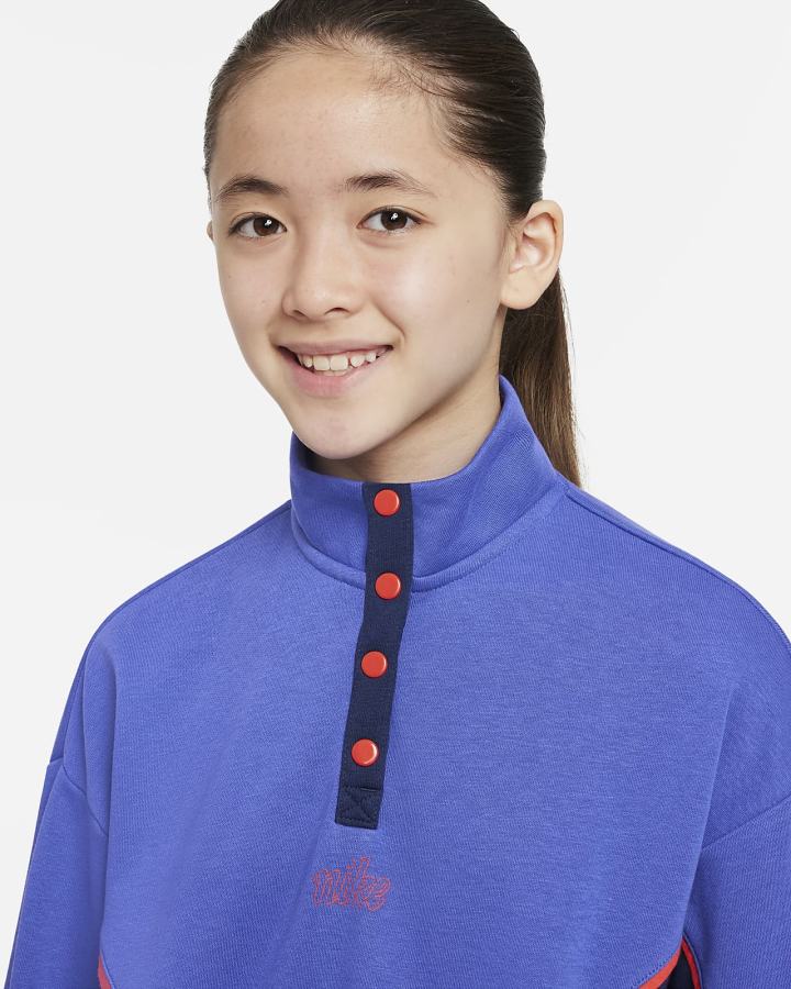 Pullover Nike Sportswear Icon Clash Kids Snap Fleece Niña Azul Marino Rojas Claro | QDAVK-0184