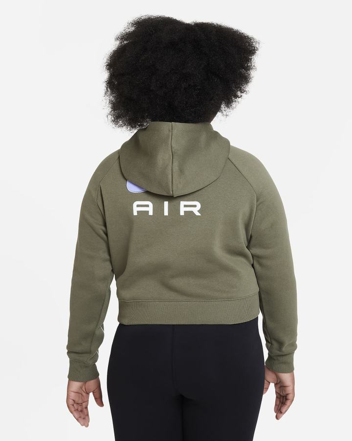 Sudadera Con Capucha Nike Air Kids French Terry Cropped (Extended Size) Niña Verde Oliva | NVZAG-6183