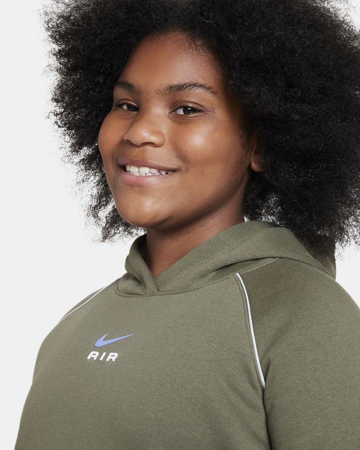 Sudadera Con Capucha Nike Air Kids French Terry Cropped (Extended Size) Niña Verde Oliva | NVZAG-6183