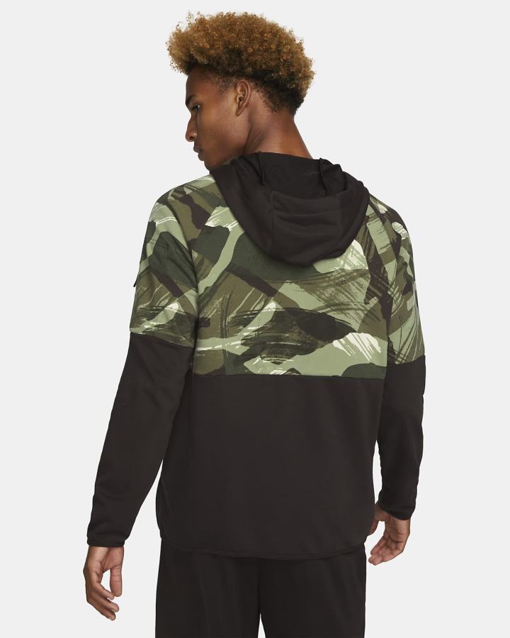 Sudadera Con Capucha Nike Dri-FIT Fleece Full-Zip Camo Fitness Hombre Marrones Negras | ADQWT-9247