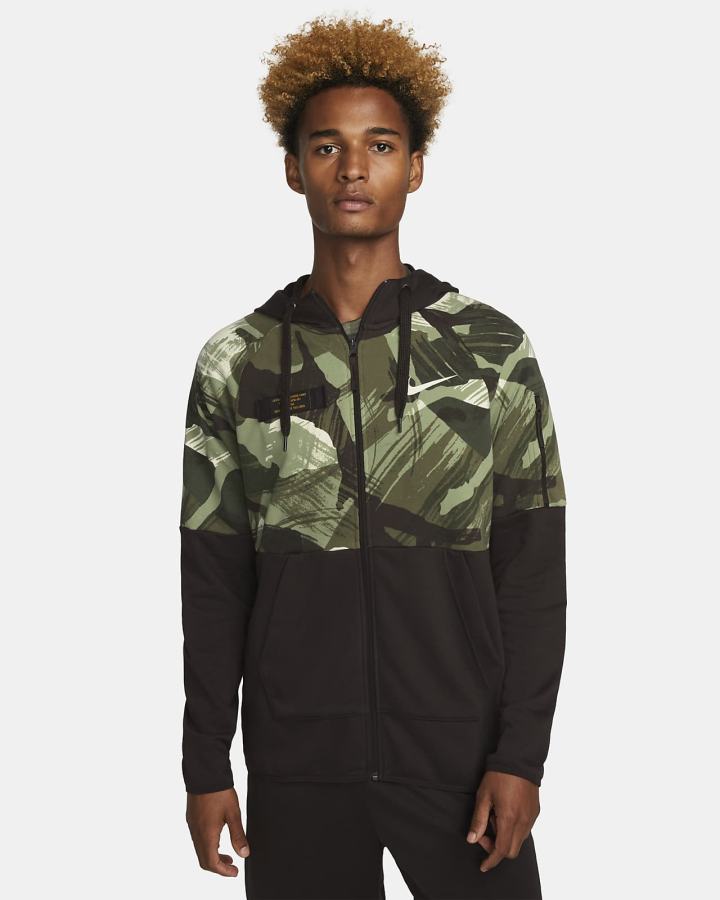 Sudadera Con Capucha Nike Dri-FIT Fleece Full-Zip Camo Fitness Hombre Marrones Negras | ADQWT-9247