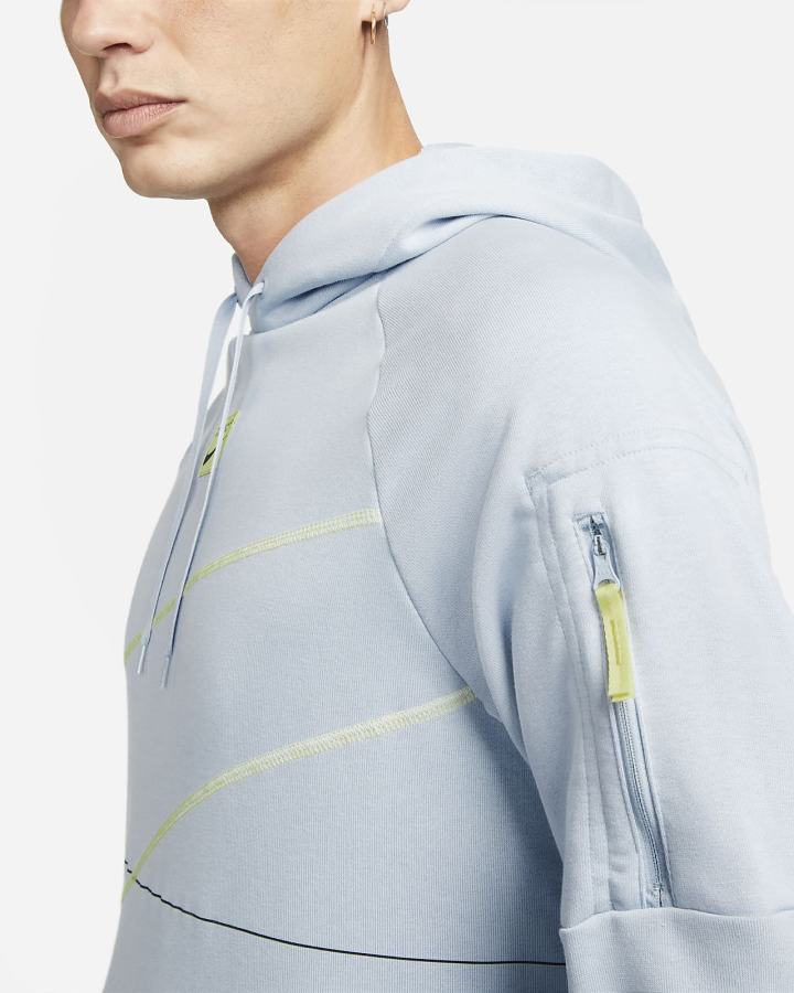 Sudadera Con Capucha Nike Dri-FIT Fleece Fitness Hombre Azules Limón | JOFSE-7605