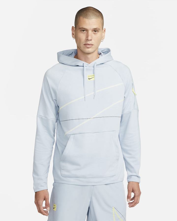 Sudadera Con Capucha Nike Dri-FIT Fleece Fitness Hombre Azules Limón | JOFSE-7605