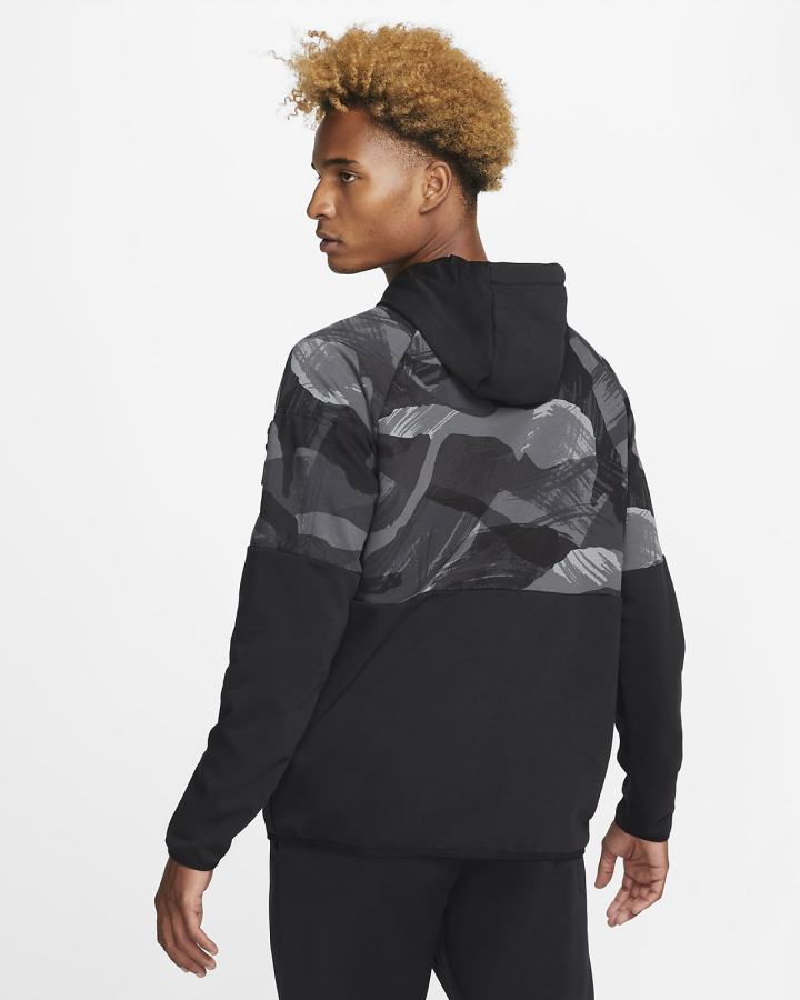 Sudadera Con Capucha Nike Dri-FIT Fleece Full-Zip Camo Fitness Hombre Negras | SDEBZ-8190