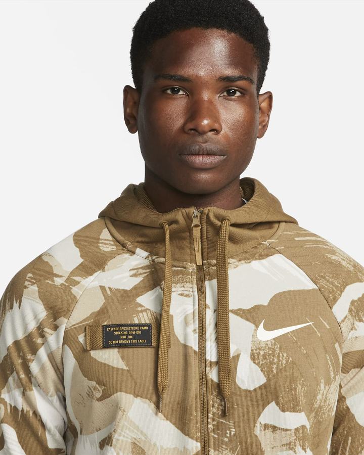 Sudadera Con Capucha Nike Dri-FIT Fleece Full-Zip Camo Fitness Hombre Negras | SPXJK-0789