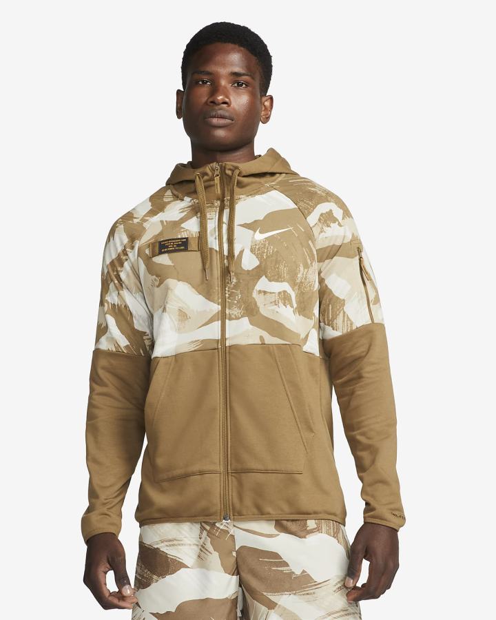 Sudadera Con Capucha Nike Dri-FIT Fleece Full-Zip Camo Fitness Hombre Negras | SPXJK-0789