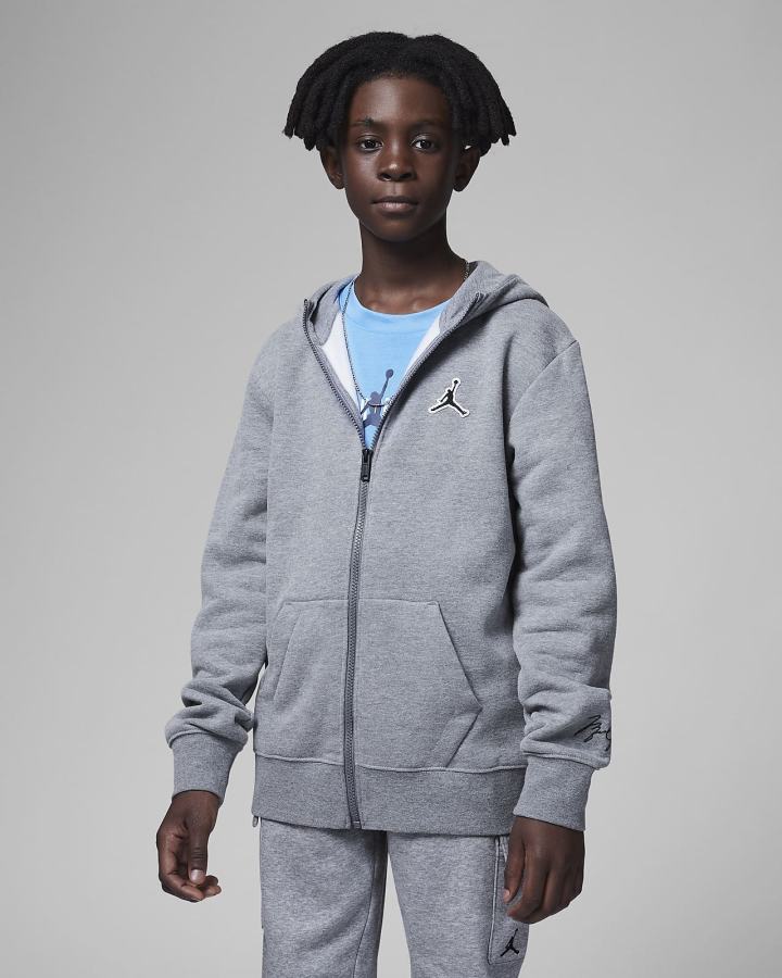 Sudadera Con Capucha Nike Jordan Kids Full-Zip Niño Gris Oscuro | JYBPX-9518