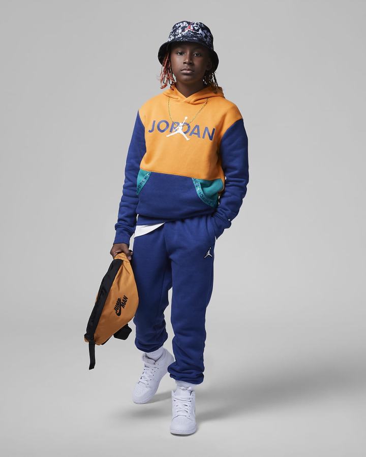 Sudadera Con Capucha Nike Jordan Kids Vert Tape Fleece Niño Amarillo Azules | TWOMY-1804