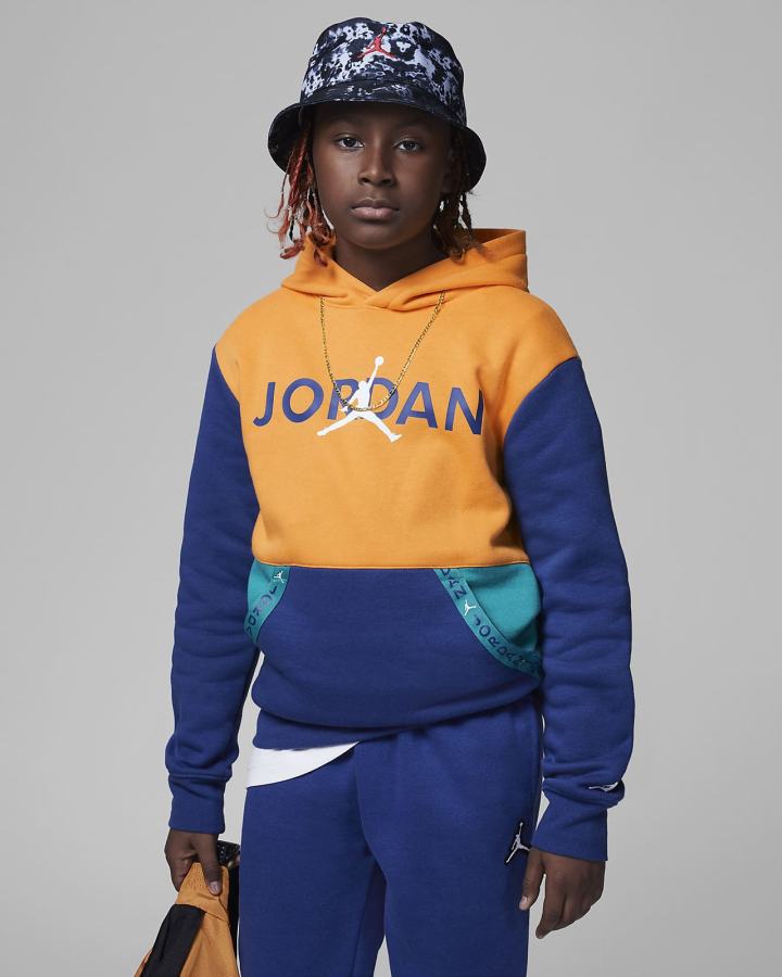 Sudadera Con Capucha Nike Jordan Kids Vert Tape Fleece Niño Amarillo Azules | TWOMY-1804