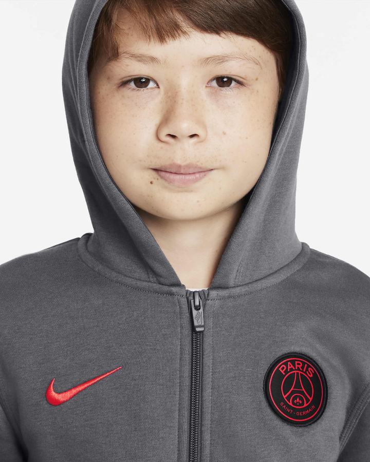 Sudadera Con Capucha Nike Paris Saint-Germain Kids Full-Zip Fleece Niño Gris Oscuro Rojas | ETZAF-9031