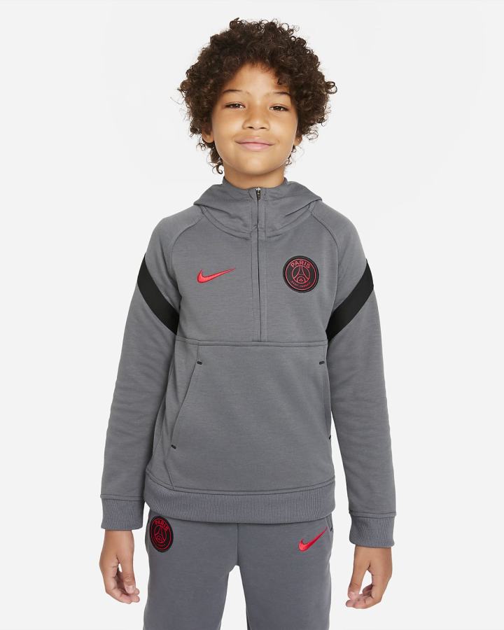 Sudadera Con Capucha Nike Paris Saint-Germain Kids 1/2-Zip Fleece Soccer Niño Gris Oscuro Negras Rojas | LFGMI-9048